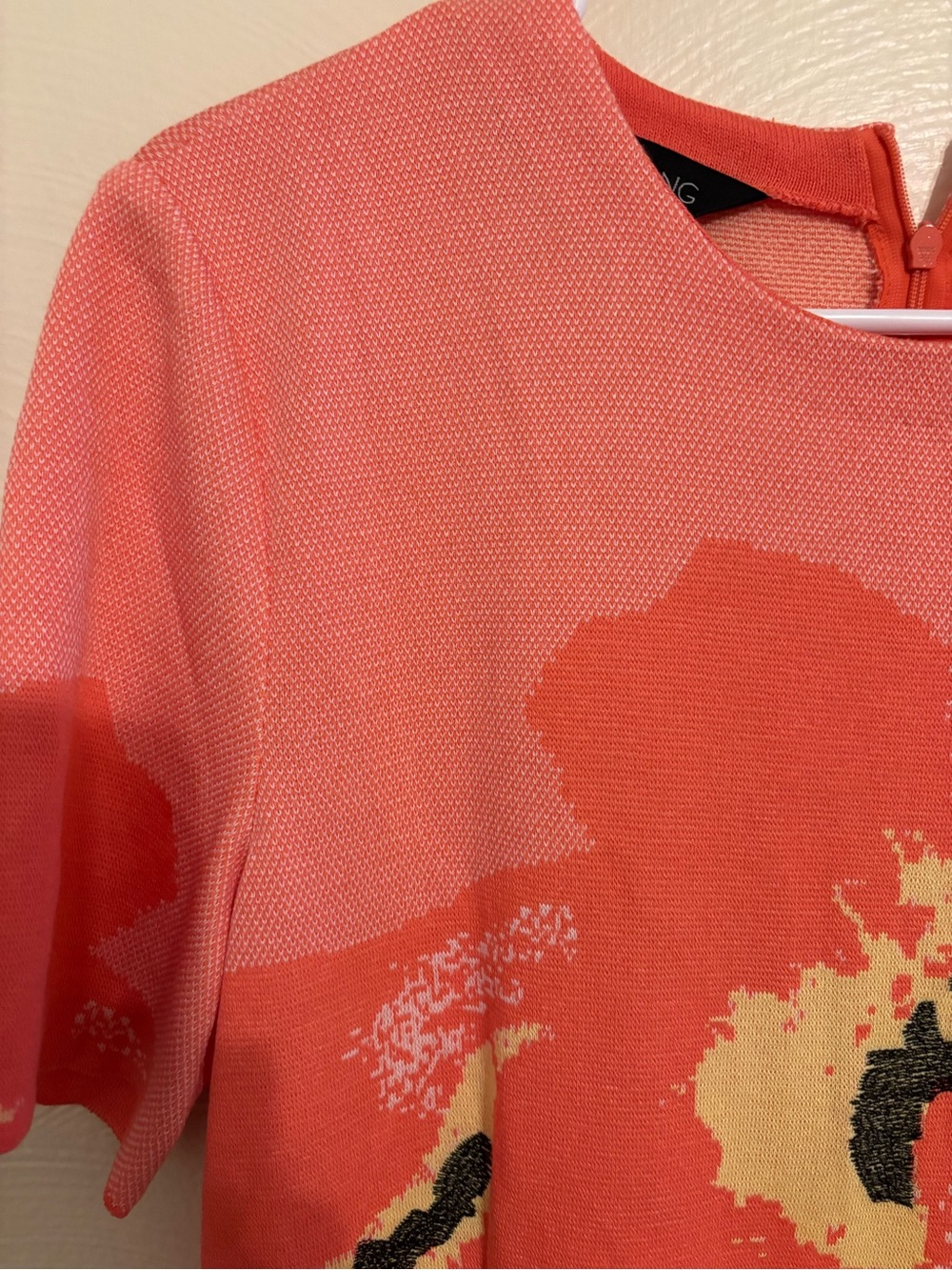 Ming Wang Medium Coral Floral Knit Shift Dress Short Sleeve Career Cocktail - Picture 6 of 8